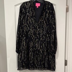 Lilly Pulitzer Black and Gold Long Sleeve Dress, medium